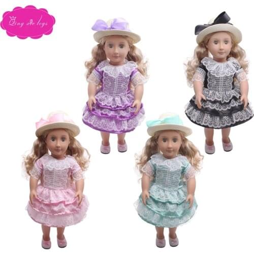 Lovely girl princess lace dress 4 color fit 18 inch Girl dolls and 43 cm baby bdolls accessories c386-c389
