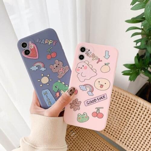 Cartoon Cute Phone Case for iPhone 11 12pro 12mini Silicone Soft Shell for iPhone 8 XR XS 7/8Plus Phone Cover Fashion Ins Girl