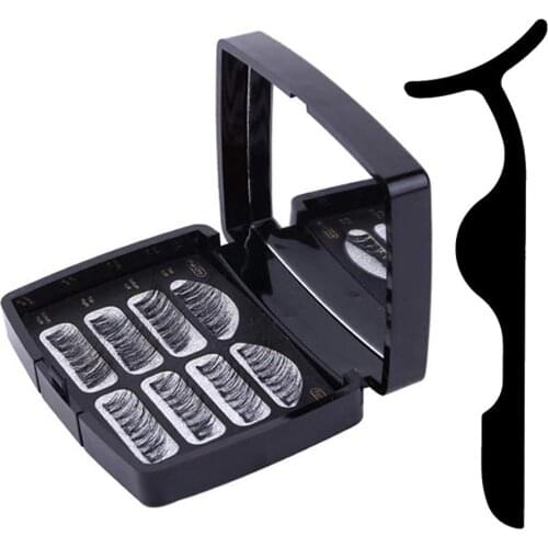 8pcs False Eyelashes Reusable Eye Decoration Lashes No Glue Needed Pure Handicraft and Acrylic Box Packing with Mirror