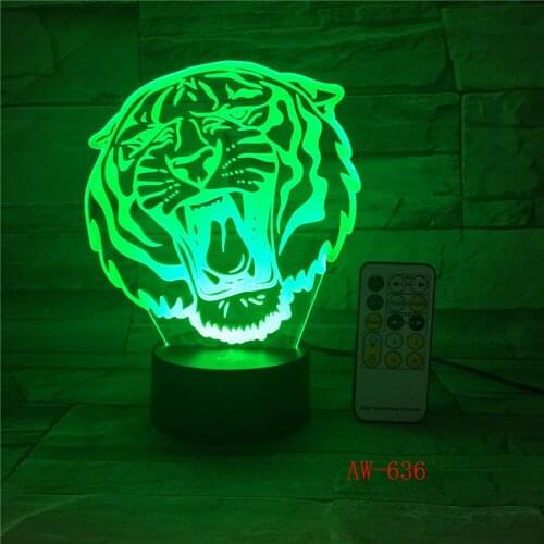 Tiger-Head Model 3D LED Night Light 7Colors Table Lamp Novelty Product light with Touch Button Office Light Drop AW-636