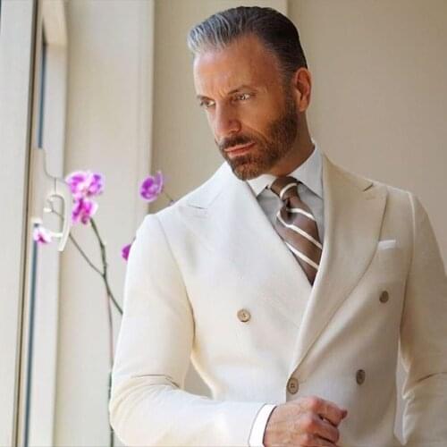 2017 Latest Coat Pant Designs White Double Breasted Men Suit Slim Fit 2 Piece Casual Tuxedo Custom Groom Prom Blazer Masculino