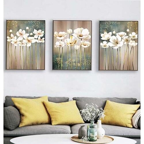 3 piece white orchids flowers Full Square round 5d diy Diamond Painting Embroidery flower diamond Mosaic kit Triptych art,A899