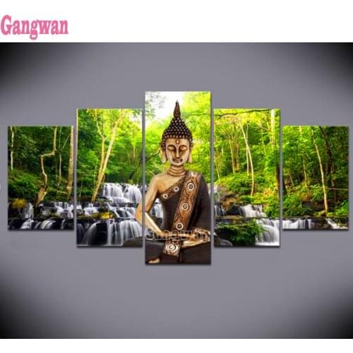 Waterfall Diamond Painting Full Square Drill 5PCS Set Fashion buddha Metal Abstract Art Embroidery Sale Mosaic Rhinestones decor