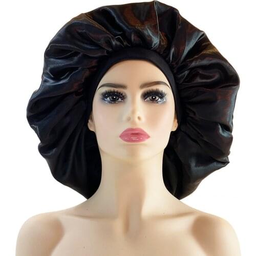Extra Large Satin Silky Bonnet Sleep Cap with Premium Elastic Band For Women Solid Color Head Wrap Brimmed Nightcap Night Hat