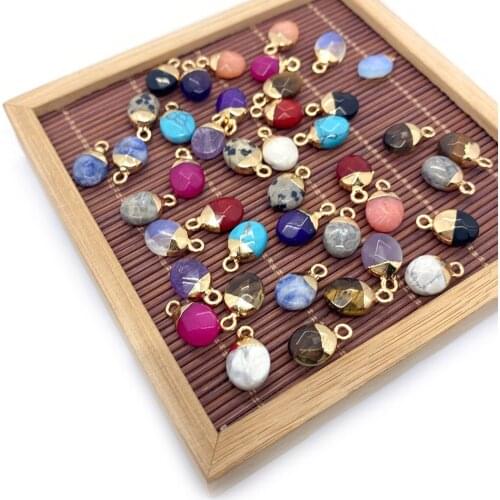 Natural Stone Pendant Connector Cut Surface Oval Electroplating Small Pendant Beads Fashion Necklace Bracelet Jewelry Making