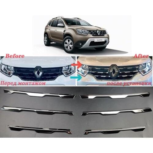 Car Front Grille Cover Trim Molding Chrome Stainless Steel Protector Sticker for Renault Duster 2018-2022