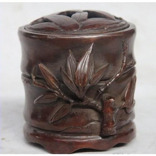 Song voge gem S1593 4 China Buddhism Temple Palace Bronze Copper Cicada Bamboo Incense Burner Censer
