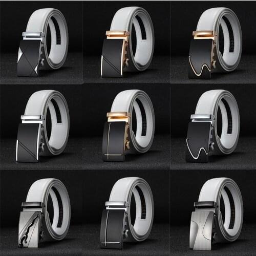 CETIRI 25 style Luxury Genuine Leather Mens Belt Automatic Buckle Jeans Cowhide Strap Brand Belt Waistband for Men White