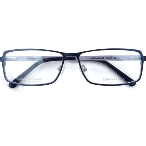 Luxury Brand Designer Myopia Glasses Frames Stainless Steel Men Rectangular Blue/Grey Spring Hinge Full Rim