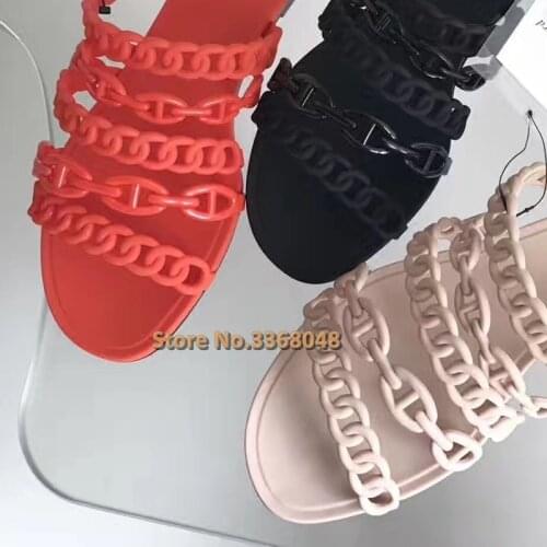 Chain Flat With Slippers Open Toe Slip On Summer Outdoor Casual Ladies Shoes Solid Women Slides Summer Casual