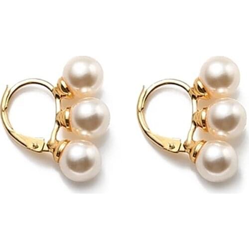 SRCOI Classic Triple Pearl Bead Hoop Earrings Simple Temperament Party Weddings Jewelry Bijoux Women Imitation Pearls Earrings