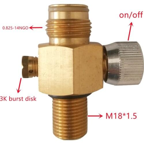 Paintball CO2 Tank On/Off Valve with M18*1.5 input thread