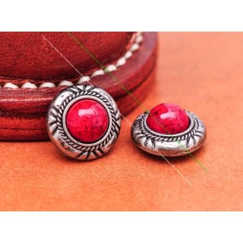 10X Vintage Silver RED Turquoise Flower Rope Carved Concho for Belt Leathercraft Accessories Handcraft Case Saddle Wallet Decor