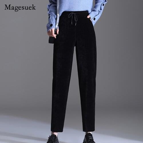 OL Trousers Womens Pencil Pants Casual 2021 Winter Autumn Fashion Velvet Pants Loose Harlem Pants Large Size Slim Pants 16447