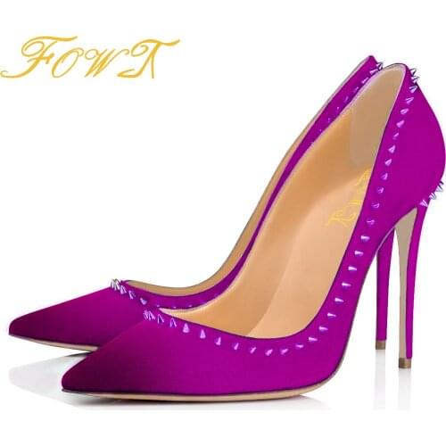 Purple Gradient Rivet Metal decoration Pumps Burnished Thin High Heel Pointed Toe Heels Free Shipping Sexy Shoes for Women 2021