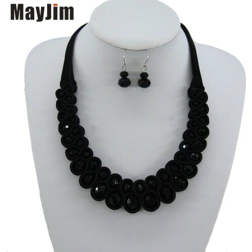 MayJim Statement Vintage Choker Big Crystal double Velvet Chain Necklace Black Women bohemian Necklaces Pendants Fashion