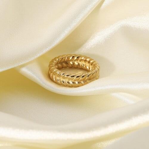 18K Gold Plated 316L Stainless Steel Rings For Women Unique Wheat Ears Finger Rings Female Waterproof Jewelry