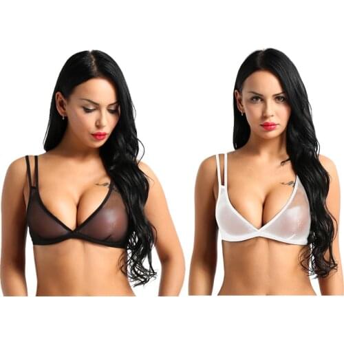 Women Girl Lingerie Bikini Tops Double Strap Sleeveless Perspective Wire free Bra Top Bralette Sexy Underwear Brassiere Bustier