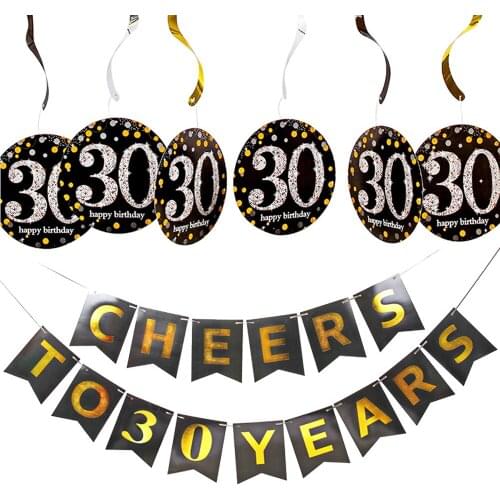 1Set Adult Happy Birthday Gold Black Banner Cheers Beers to 18 21 30 40 50 years Birthday Banners 30 40 50th Party Decor Bunting