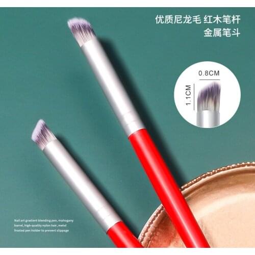 1PCS Nail Brush Gradient Painted Mahogany Pole Oblique Mouth Drawing Painting Soft Brushes Nail Pen Transfer Nail Art Tool DIY