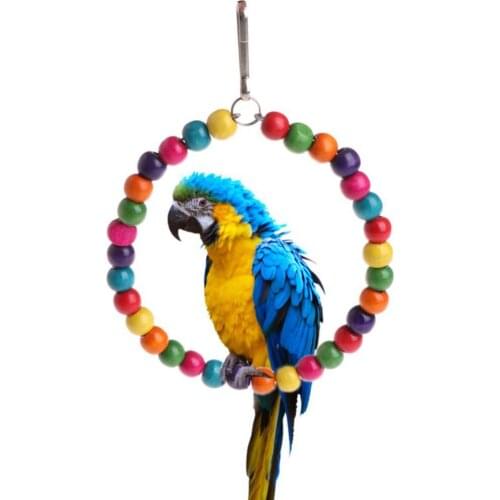 1Pc Colorful Beads Circle Parrot Climbing Swing Ring Bird Pet Toy Cage Hanging Decor Round Colorful Woven Swing Hanging Pendant