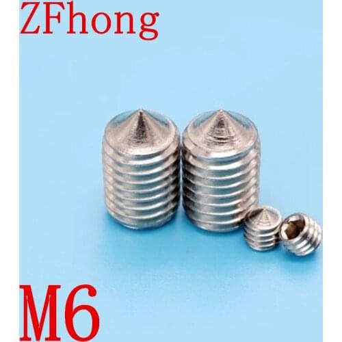100pc DIN914 m6 Stainless Steel Metric Thread Grub Screws Cone Point Hexagon Socket Set Screws Headless