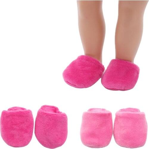 18 inch Girls doll shoes Winter loafers wool slippers American newborn shoe Baby toys fit 43 cm baby dolls s129-s130