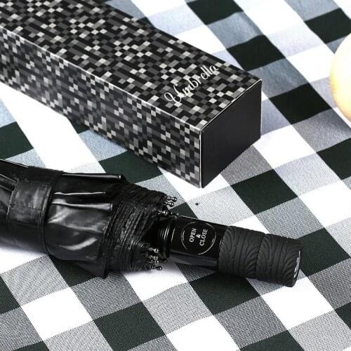 2017 Modern Top Quality Windproof Long Straight Strong Handle Rain Stick Auto Men Business Outdoor Folding Umbrella for Gift