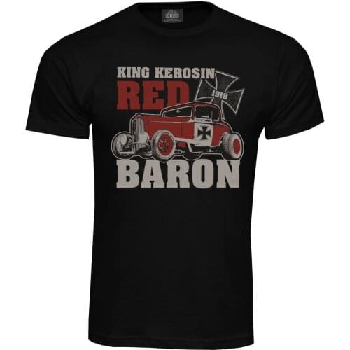 2019 Fashion 100% Cotton Slim Fit Top Shirts For Men Red Baron Us-Cars Hot-Rod Rockabilly Youngtimer Retro V8 Shirt Design