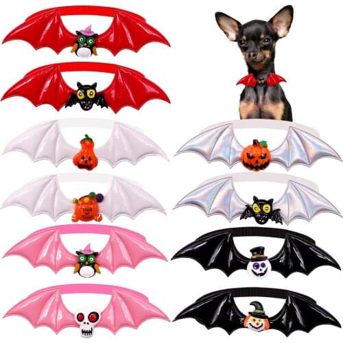 50/100pcs Halloween Pet Accessories Vampier Wings Dog Bow Tie Pumpkin Skull Dog Supplies Pet Dog Cat Bowties Small Dog Bowtie