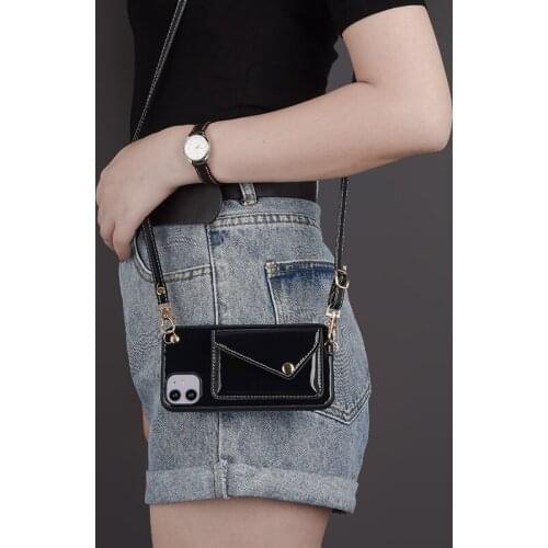 Wallet Crossbody Long Chain phone case For iPhone 11 Pro Max X XR XS Max Glossy leather Phone Case For IPhone SE2 7 8 6s Plus