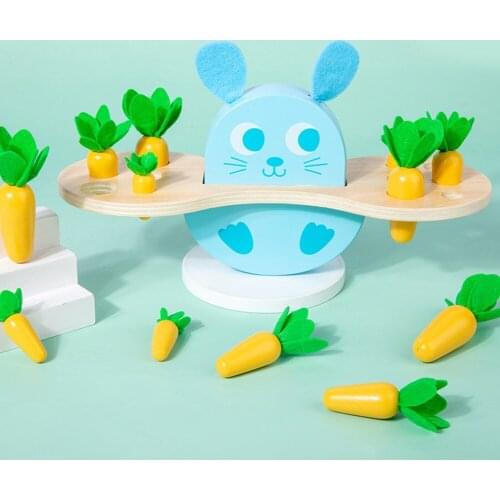 Wooden Simulation Rabbit Balance Pulling Carrot Math Game Baby Early Learning Toddlers Puzzle Cognition Thinking Perception Toys