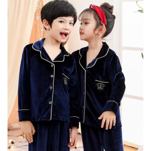 Kids Christmas Coral velvet pyjamas set Pajamas for girls winter warm Flannel long sleeved sleepwear suit boys new year homewear