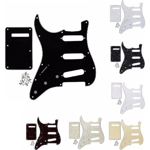 FLEOR Set of Left Handed Guitar Pickguard ST SSS 11 Holes & Back Plate & Screws,7 Optional Colors