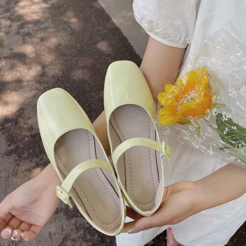 Hot Sale Ladies Small Leather Shoes Summer Fashion One-Word Buckle College Style Elegant Flat Comfortable Single Shoes