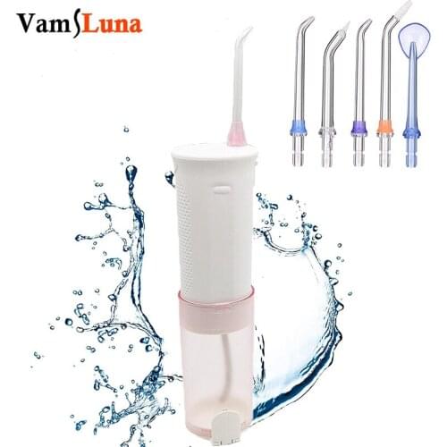 Portable Oral Irrigator USB Recharge Water Flosser Cordless Water Teeth Cleaner Foldable 5 Jet Tips 5 Modes for Adult Child