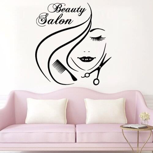 Delicate Beauty Salon Wall Art Decal Decor Wall Sticker For Hair Salon Vinyl Mural Woman Salon Decorating