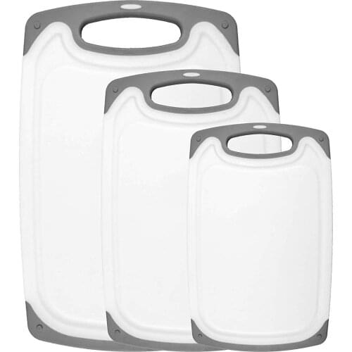 Kitchen Cutting Board (3-Piece Set) - Juice Grooves with Easy-Grip Handles Porous, Dishwasher Safe - Multiple Sizes (Gray)