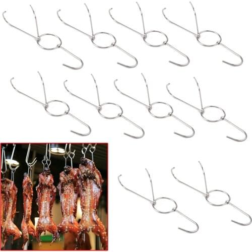 LETAOSK 10Pcs Stainless Steel Meat Duck Hook Bacon Hams Hanging Double Hooks 9.8" Long Kitchen