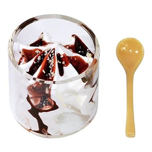 1/12 Dollhouse Miniature Accessories Mini Clear Glass Ice Cream Cup Spoon Model Simulation Food Toys for Doll House Decoration