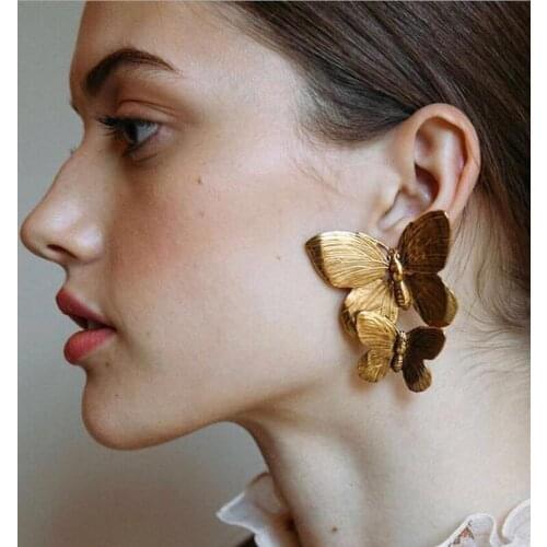 Fashion Metal Vintage Butterfly Earrings Stud Women Rose Gold Color Jewelry Aretes De Mujer Modernos