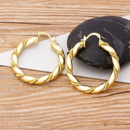 Fashion Punk Style Hoop Earrings Twisted Big Circle Round Loop Earrings for Women Girls Party Wedding Copper Zircon Jewelry Gift