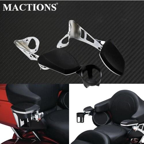 Motorcycle Adjustable Passenger Armrests Arm Rests With Cup Holder Chrome For Harley Touring 2014-2019 Road Electra Tri Glide