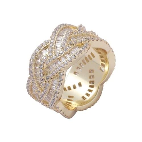 Hip Hop Micro Paved AAA CZ Stone Bling Ice Out Geometric Finger Rings for Men Hiphop Rapper Jewelry Gold Color