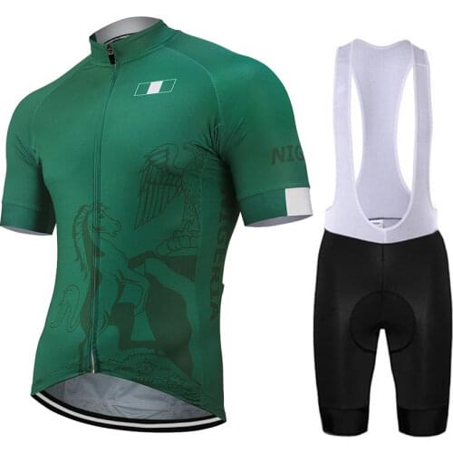2020 New Team Nigeria Men New Outdoor Green Cycling Jersey Set Bike Team Road Mountain Race Tops Cycling Set Breathable 9d Gel