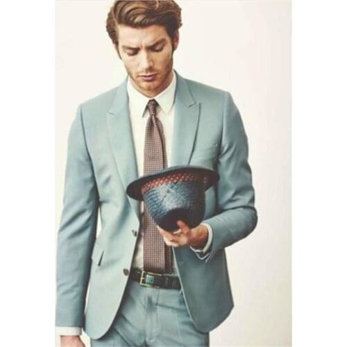 New Men’s Suit Smolking Noivo Terno Slim Fit Easculino Evening Suits For Men Mint Green Suits Tuxedos Groomsmen Wedding (Jacket