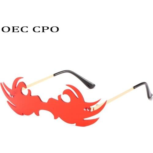 OEC CPO Fashion Rimless Fire Flame Sunglasses Women Personality Wave Colorful Sun Glasses Men Shades One Piece Eyewear Female