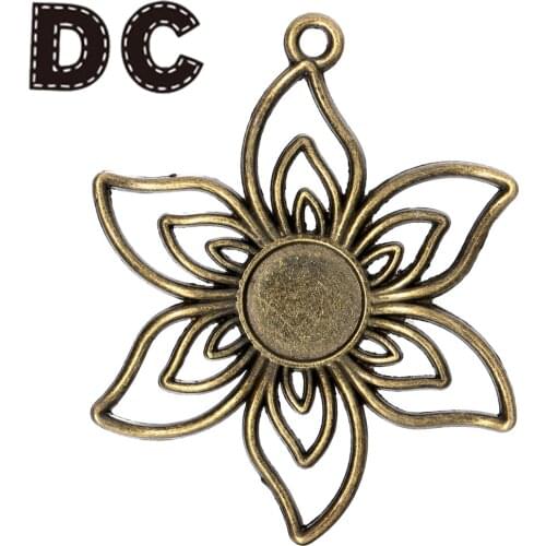 DC 10pcs/lot Ancient Green Blank Flower Tray Pendant Base Fit 10mm Round Cabochon Cameo Settings DIY Necklace Jewelry Making