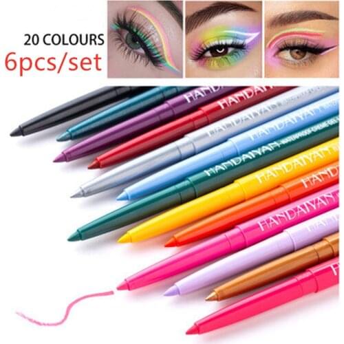 6pc Waterproof Creme Gel Liner 20 Color Eyeliner Easy To Wear Make Up Matte Eye Liner Colorful Neon White Gold Cosmetics Pen Set