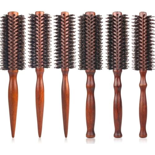 12 Style Straight Twill Boar Bristle Round Rolling Brush Wood Handle Round Barrel Hair Curling Brush Hair Comb Hairdressing Tool